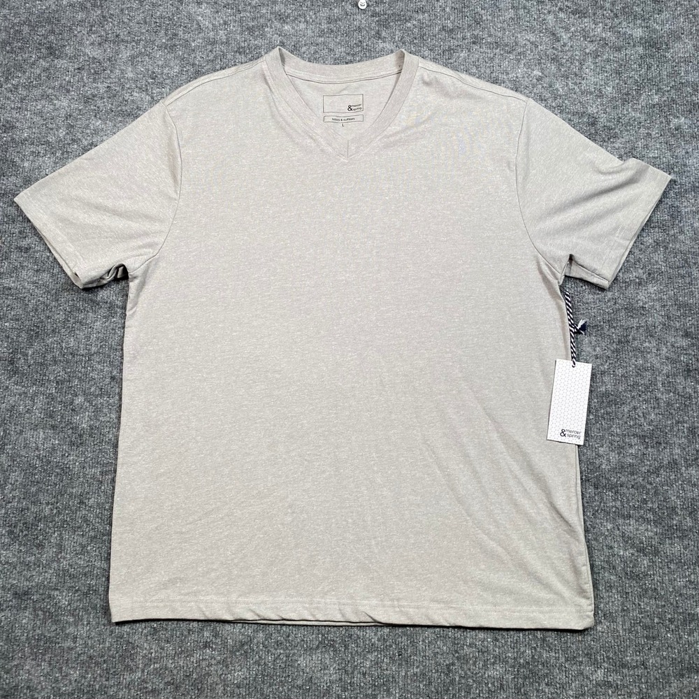 Mercer & Spring Mens V-Neck T-Shirt Beige Heathered Short Sleeve Size L‎ NWT